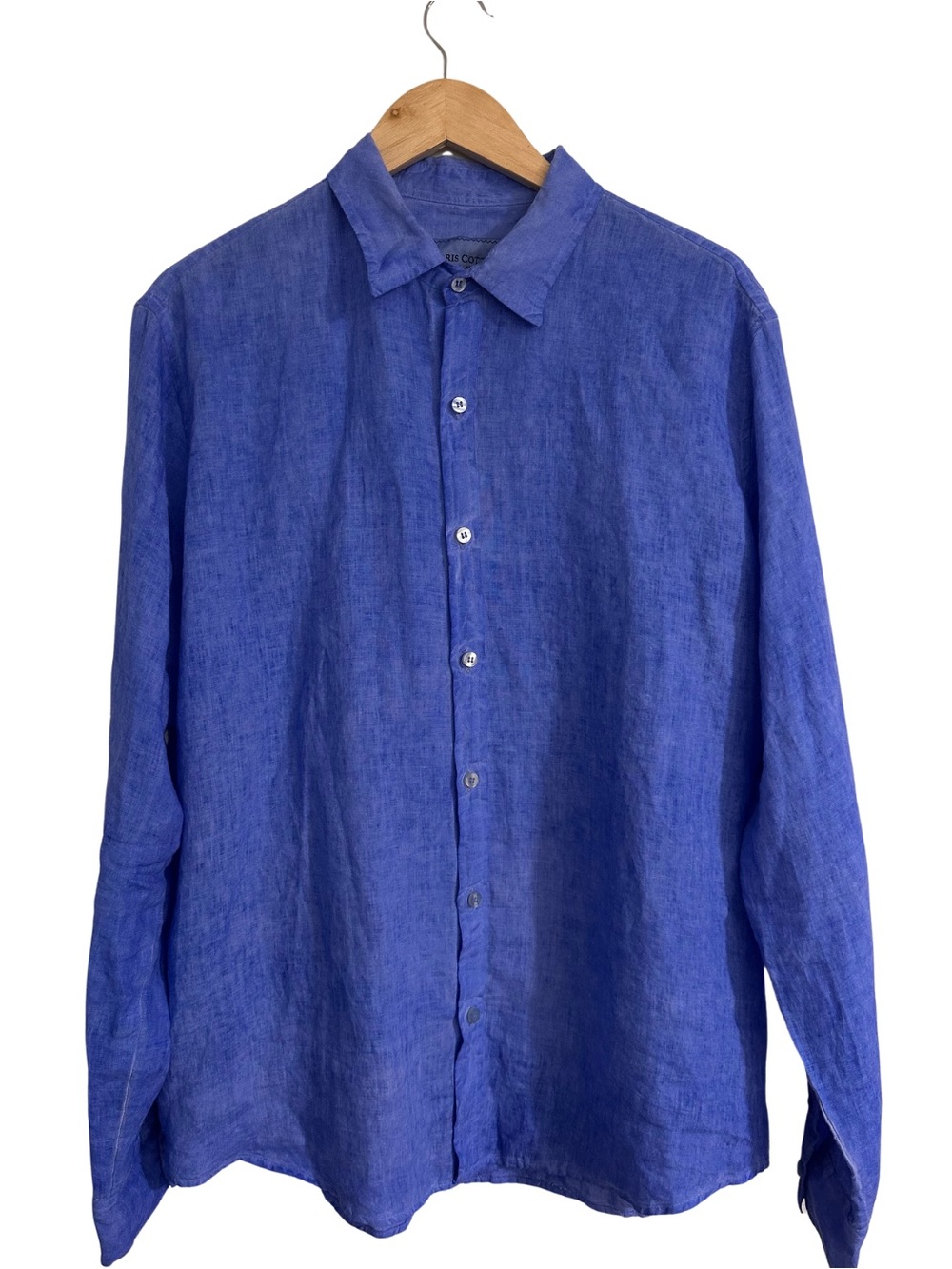Haris Cotton Melange Dye Blue Long Sleeve Linen Shirt SZ Large Luxury EUC